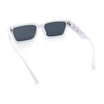 Luxe Lion Head Jewel Hinge Narrow Rectangle Horn Rim Plastic Sunglasses