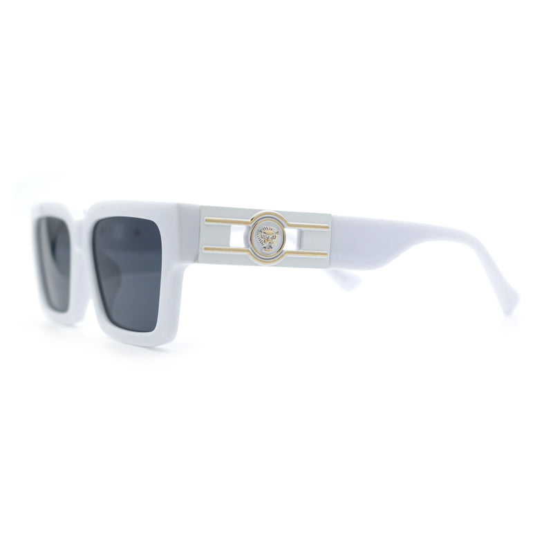 Luxe Lion Head Jewel Hinge Narrow Rectangle Horn Rim Plastic Sunglasses