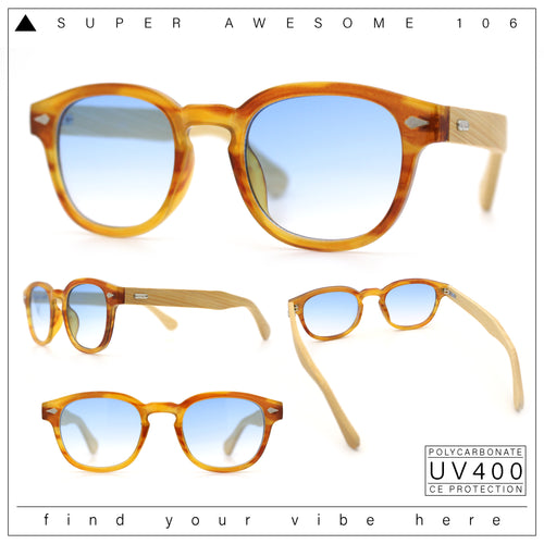 Bamboo Wood Arm Keyhole Round Horn Rim Hipster Vintage Vibe Sunglasses