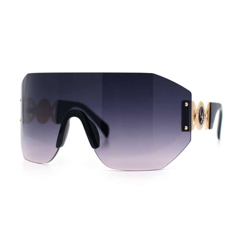 Womens Oversized Rectangle Rimless Shield Designer Jewel Hinge Diva Sunglasses