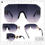 Womens Oversized Rectangle Rimless Shield Designer Jewel Hinge Diva Sunglasses