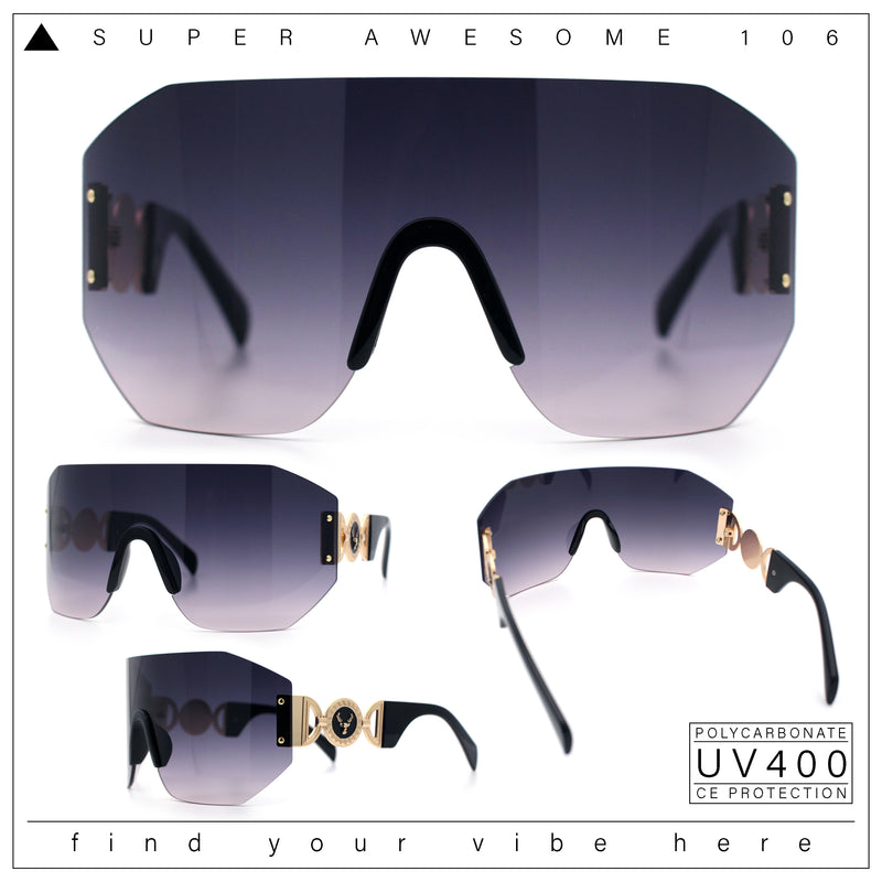 Womens Oversized Rectangle Rimless Shield Designer Jewel Hinge Diva Sunglasses