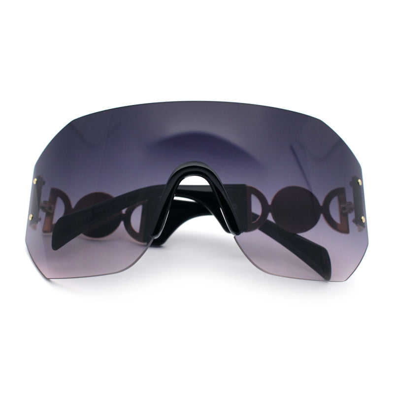 Womens Oversized Rectangle Rimless Shield Designer Jewel Hinge Diva Sunglasses
