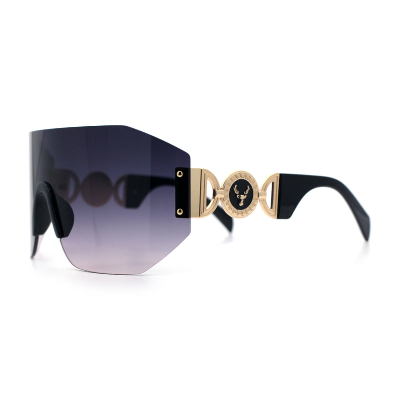 Womens Oversized Rectangle Rimless Shield Designer Jewel Hinge Diva Sunglasses
