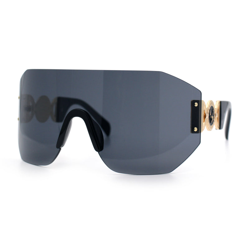 Womens Oversized Rectangle Rimless Shield Designer Jewel Hinge Diva Sunglasses