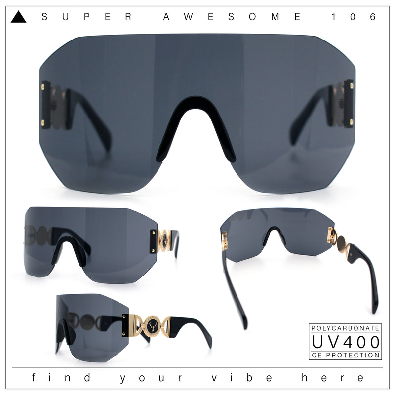 Womens Oversized Rectangle Rimless Shield Designer Jewel Hinge Diva Sunglasses