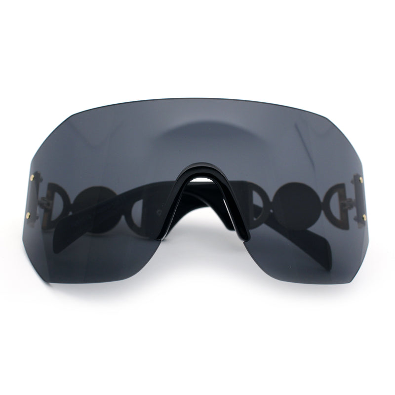 Womens Oversized Rectangle Rimless Shield Designer Jewel Hinge Diva Sunglasses
