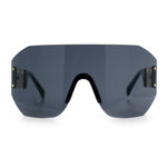 Womens Oversized Rectangle Rimless Shield Designer Jewel Hinge Diva Sunglasses