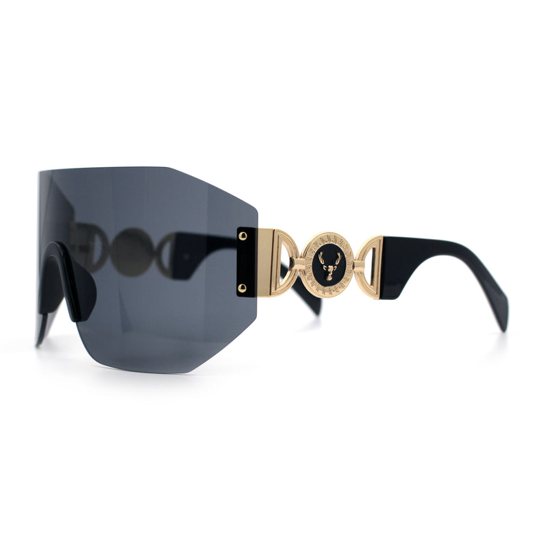 Womens Oversized Rectangle Rimless Shield Designer Jewel Hinge Diva Sunglasses