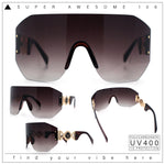 Womens Oversized Rectangle Rimless Shield Designer Jewel Hinge Diva Sunglasses