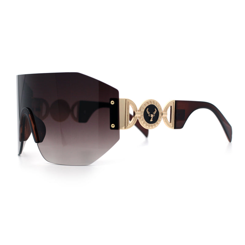 Womens Oversized Rectangle Rimless Shield Designer Jewel Hinge Diva Sunglasses