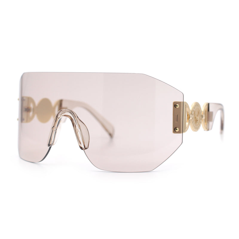 Womens Oversized Rectangle Rimless Shield Designer Jewel Hinge Diva Sunglasses