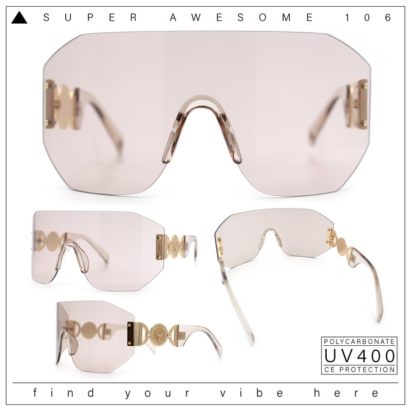 Womens Oversized Rectangle Rimless Shield Designer Jewel Hinge Diva Sunglasses