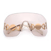 Womens Oversized Rectangle Rimless Shield Designer Jewel Hinge Diva Sunglasses