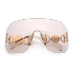 Womens Oversized Rectangle Rimless Shield Designer Jewel Hinge Diva Sunglasses