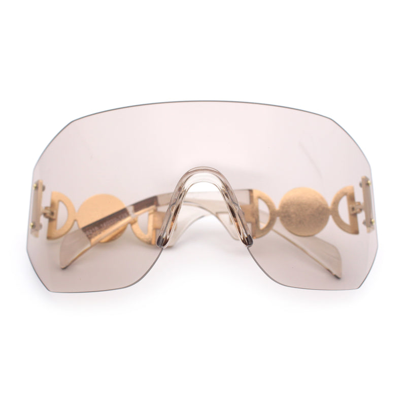 Womens Oversized Rectangle Rimless Shield Designer Jewel Hinge Diva Sunglasses