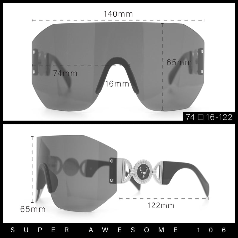 Womens Oversized Rectangle Rimless Shield Designer Jewel Hinge Diva Sunglasses