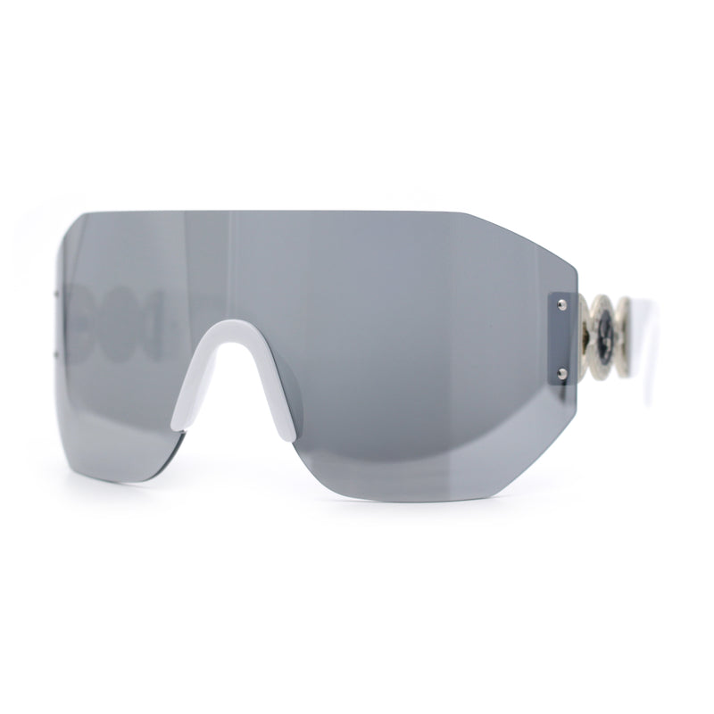 Womens Oversized Rectangle Rimless Shield Designer Jewel Hinge Diva Sunglasses