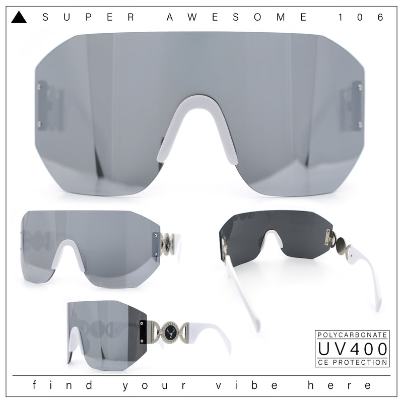 Womens Oversized Rectangle Rimless Shield Designer Jewel Hinge Diva Sunglasses