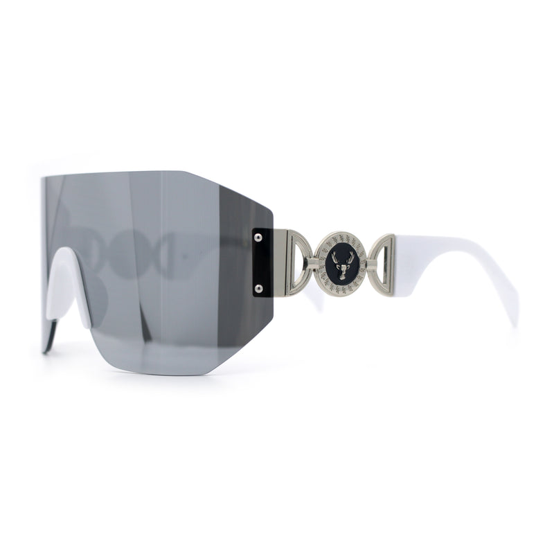 Womens Oversized Rectangle Rimless Shield Designer Jewel Hinge Diva Sunglasses