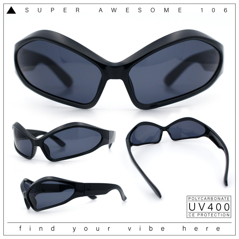 Womens Trendy Wrap Around Bug Eye Oval Sport Fashion Plastic Sunglasses