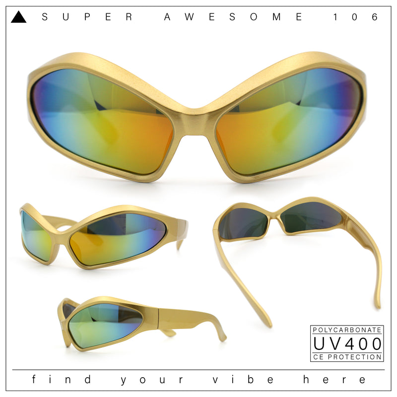 Womens Trendy Wrap Around Bug Eye Oval Sport Fashion Plastic Sunglasses