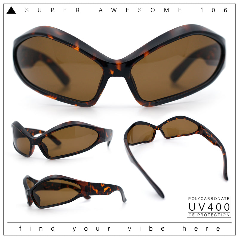 Womens Trendy Wrap Around Bug Eye Oval Sport Fashion Plastic Sunglasses