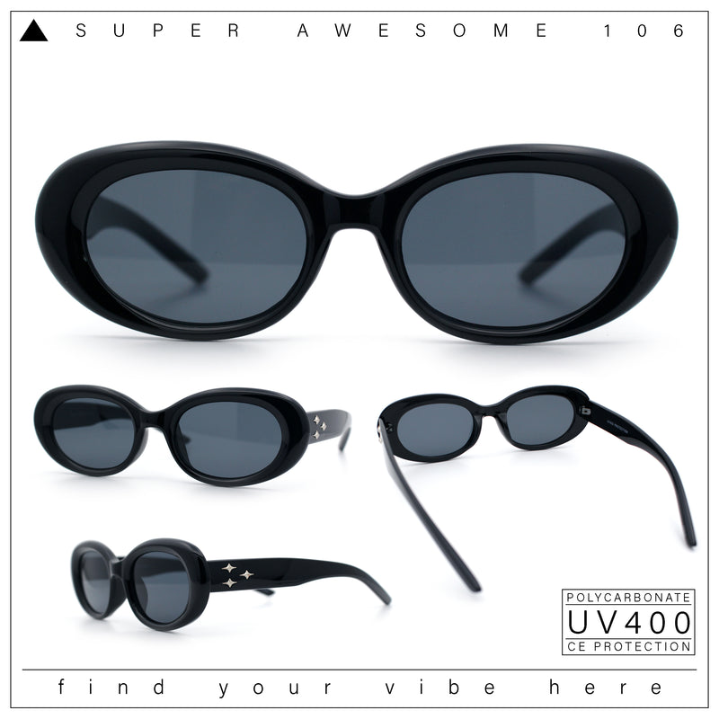 Womens Mod Fashion Round Oval Classy Beveled Frame Plastic Sunglasses