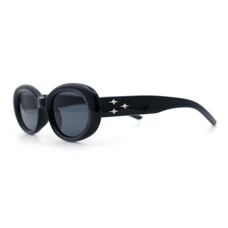 Womens Mod Fashion Round Oval Classy Beveled Frame Plastic Sunglasses