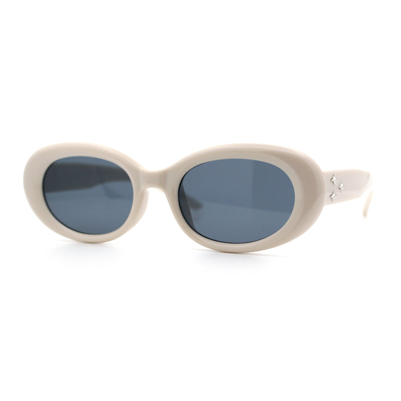 Womens Mod Fashion Round Oval Classy Beveled Frame Plastic Sunglasses