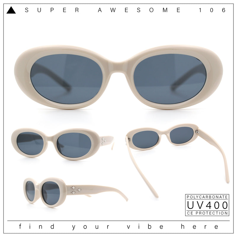 Womens Mod Fashion Round Oval Classy Beveled Frame Plastic Sunglasses