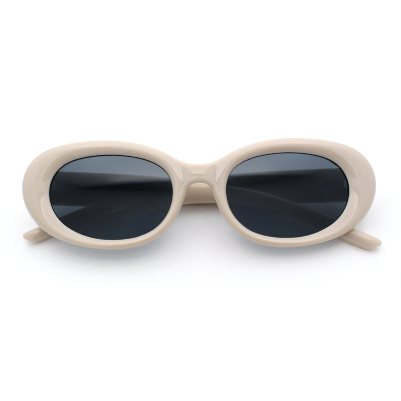 Womens Mod Fashion Round Oval Classy Beveled Frame Plastic Sunglasses