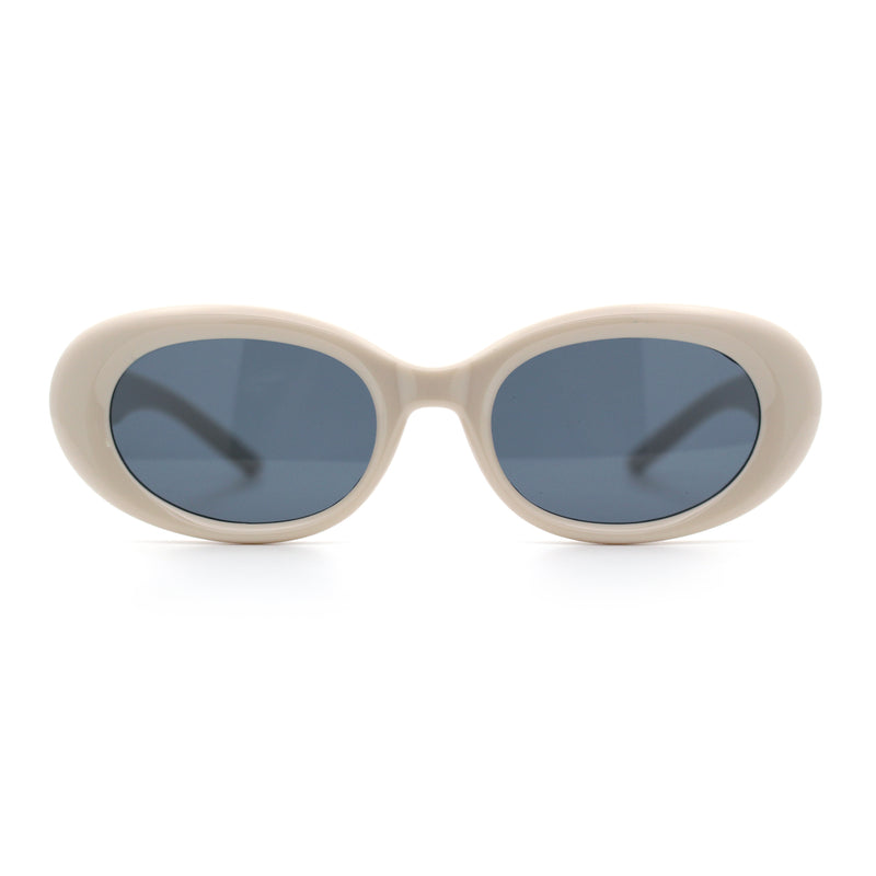 Womens Mod Fashion Round Oval Classy Beveled Frame Plastic Sunglasses