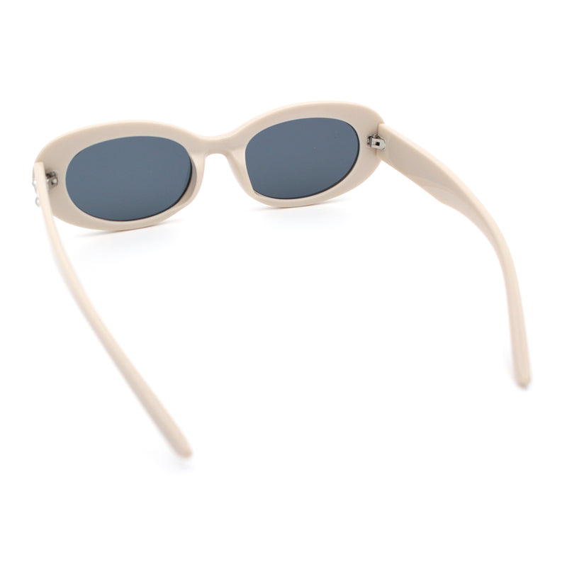 Womens Mod Fashion Round Oval Classy Beveled Frame Plastic Sunglasses