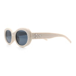 Womens Mod Fashion Round Oval Classy Beveled Frame Plastic Sunglasses