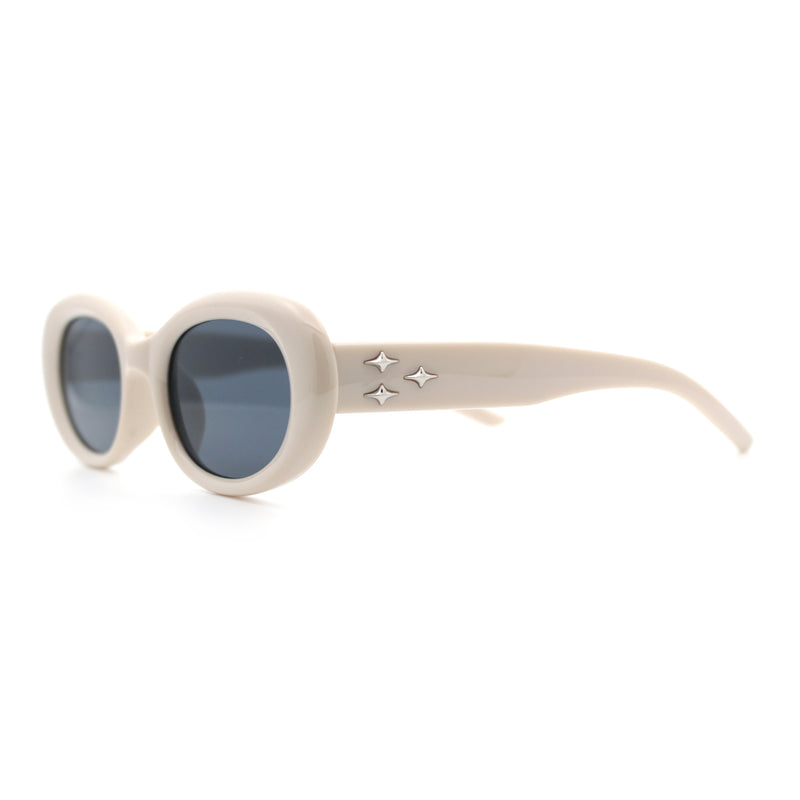 Womens Mod Fashion Round Oval Classy Beveled Frame Plastic Sunglasses