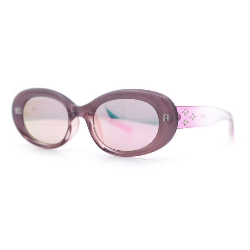 Womens Mod Fashion Round Oval Classy Beveled Frame Plastic Sunglasses