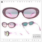 Womens Mod Fashion Round Oval Classy Beveled Frame Plastic Sunglasses