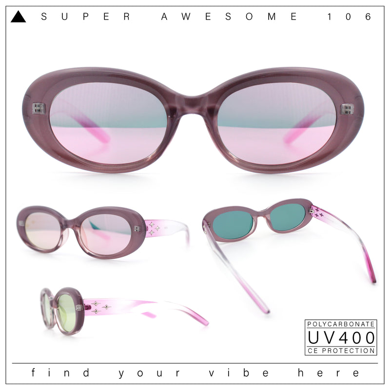 Womens Mod Fashion Round Oval Classy Beveled Frame Plastic Sunglasses