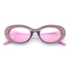 Womens Mod Fashion Round Oval Classy Beveled Frame Plastic Sunglasses