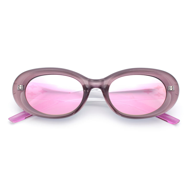 Womens Mod Fashion Round Oval Classy Beveled Frame Plastic Sunglasses