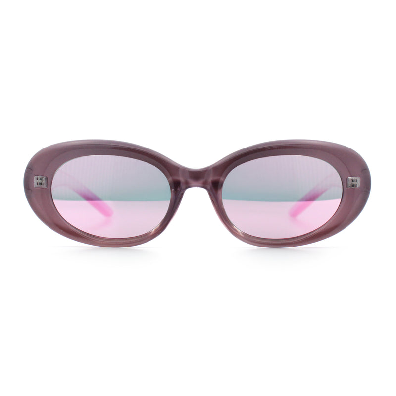 Womens Mod Fashion Round Oval Classy Beveled Frame Plastic Sunglasses