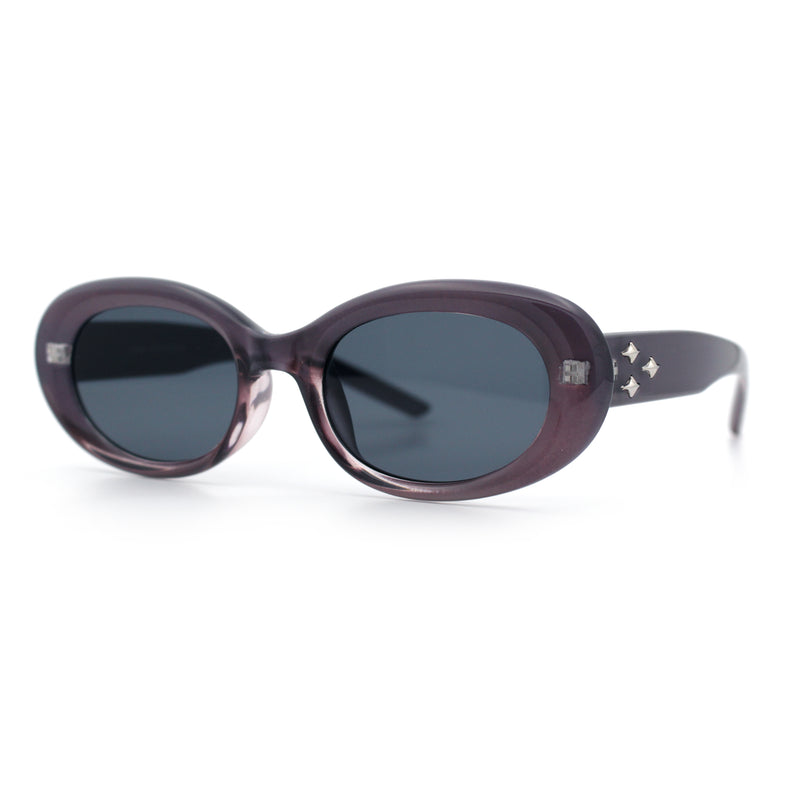 Womens Mod Fashion Round Oval Classy Beveled Frame Plastic Sunglasses