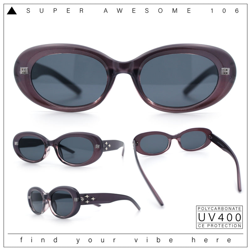 Womens Mod Fashion Round Oval Classy Beveled Frame Plastic Sunglasses