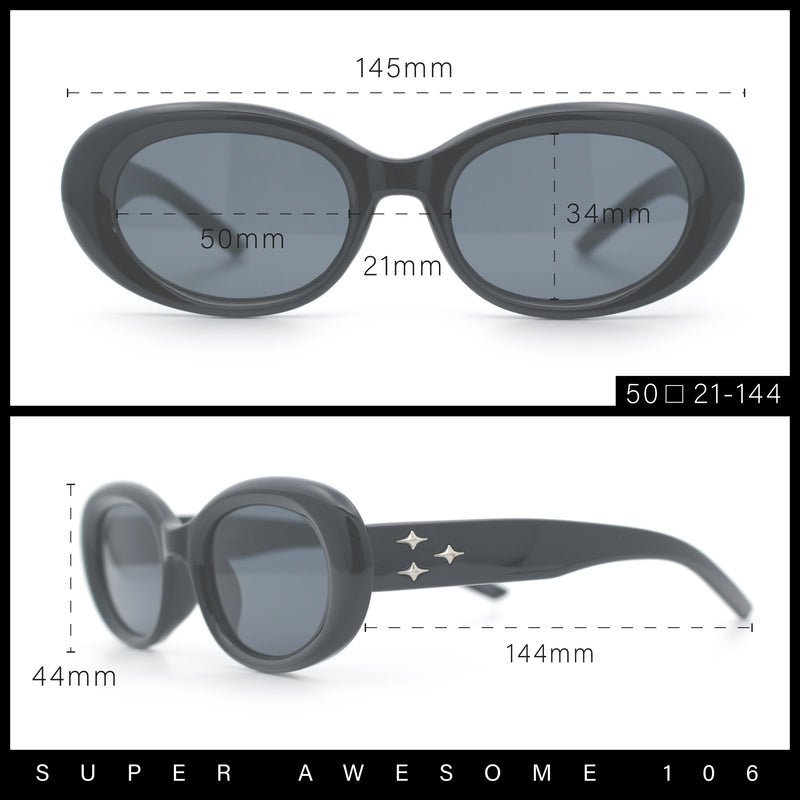 Womens Mod Fashion Round Oval Classy Beveled Frame Plastic Sunglasses