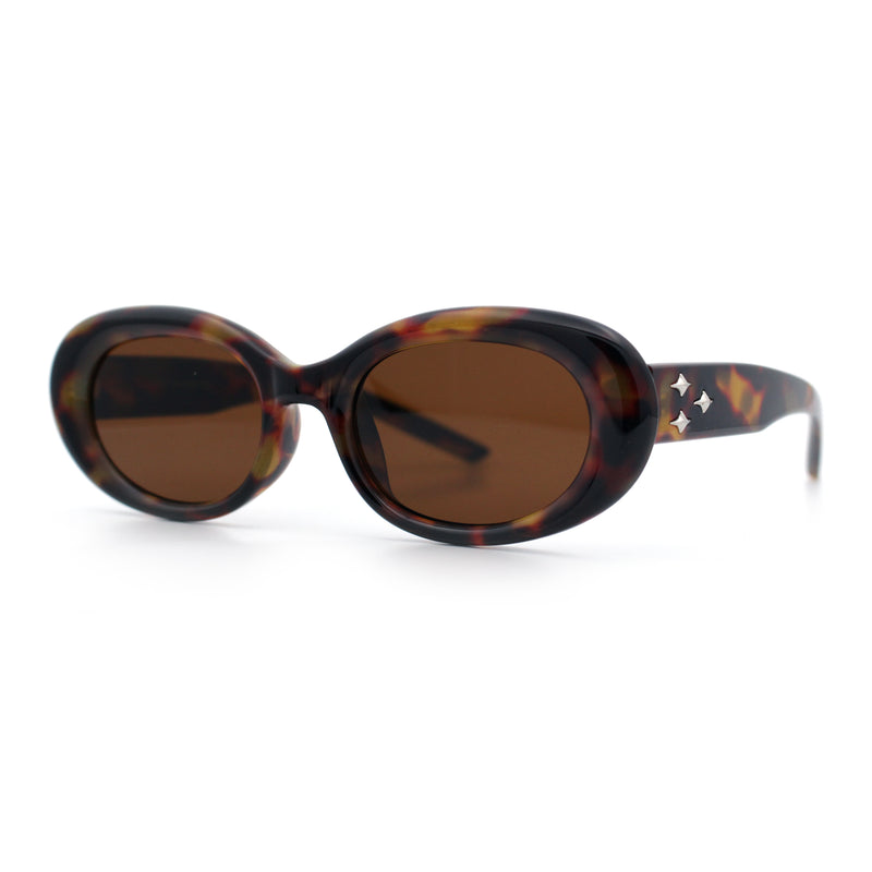Womens Mod Fashion Round Oval Classy Beveled Frame Plastic Sunglasses