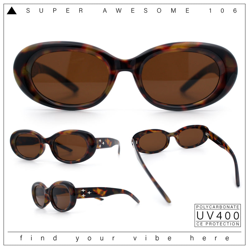 Womens Mod Fashion Round Oval Classy Beveled Frame Plastic Sunglasses