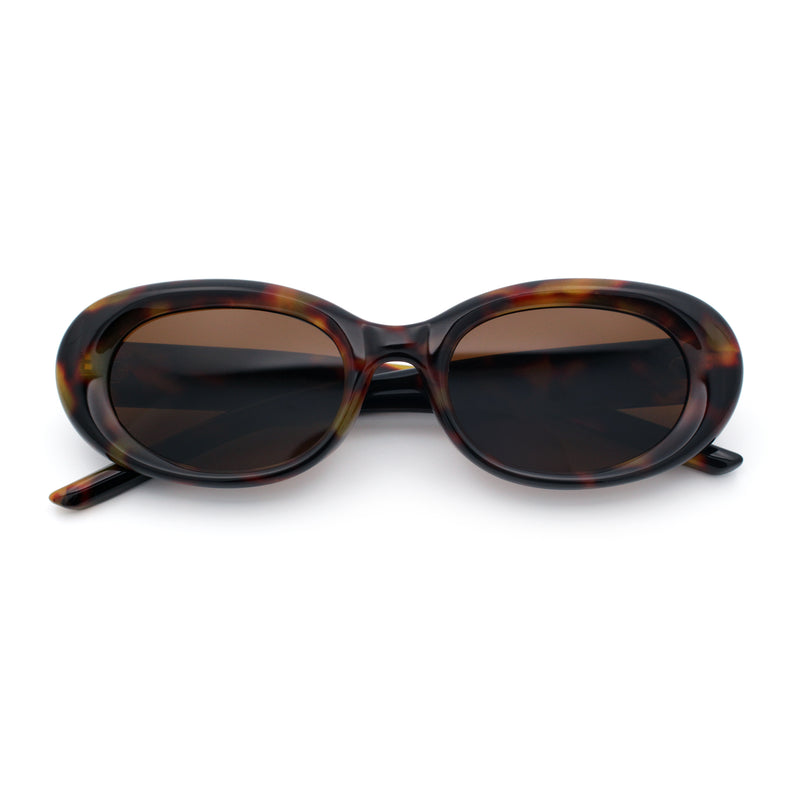 Womens Mod Fashion Round Oval Classy Beveled Frame Plastic Sunglasses
