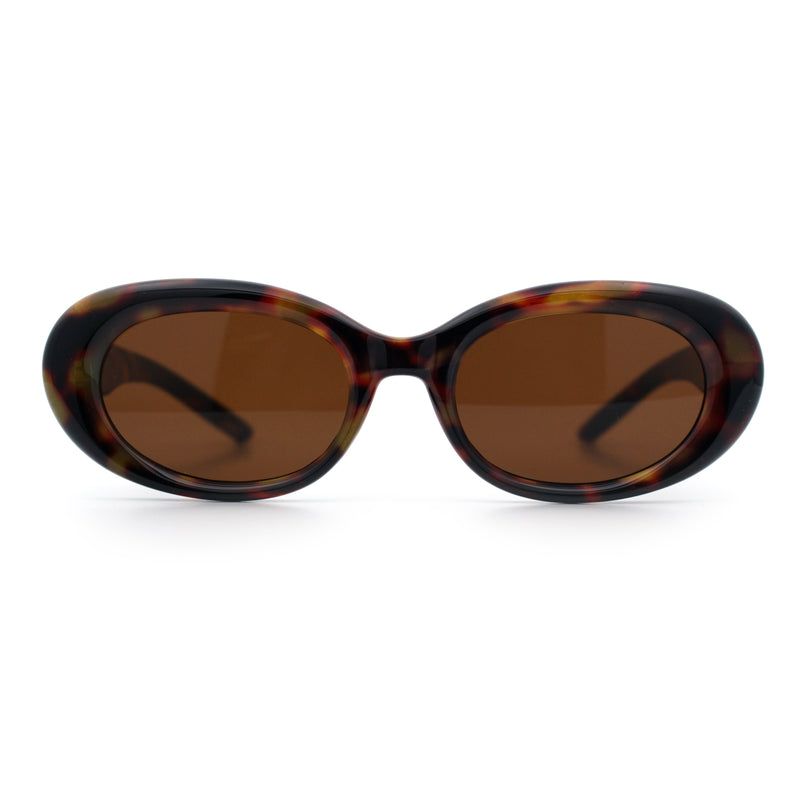 Womens Mod Fashion Round Oval Classy Beveled Frame Plastic Sunglasses