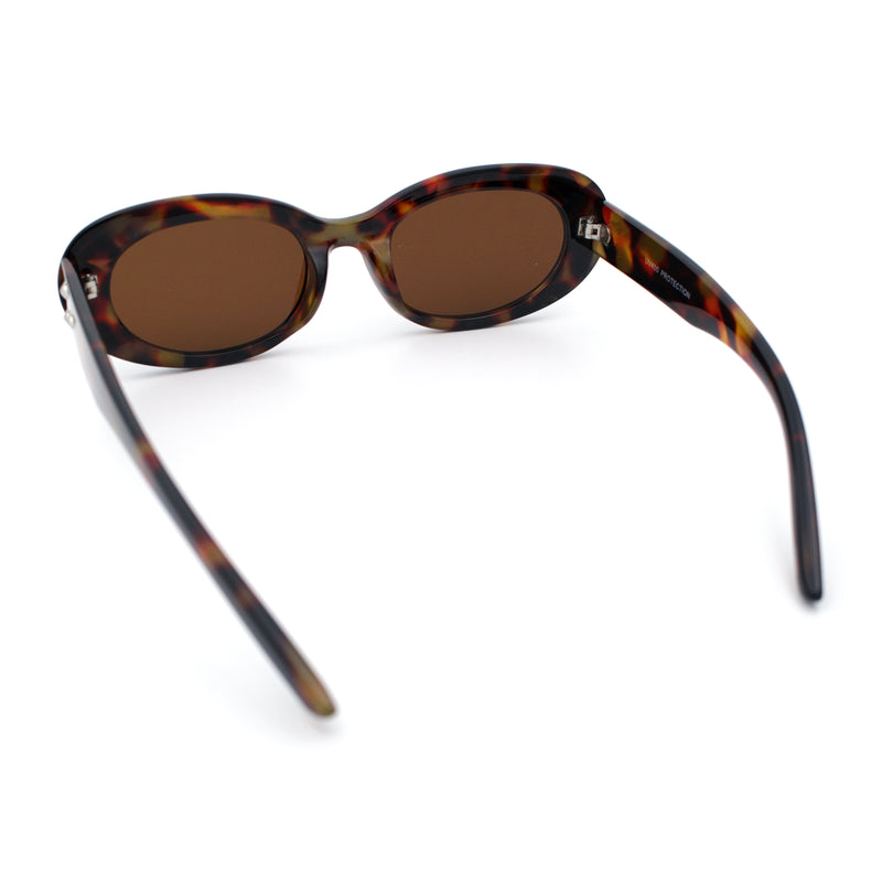 Womens Mod Fashion Round Oval Classy Beveled Frame Plastic Sunglasses